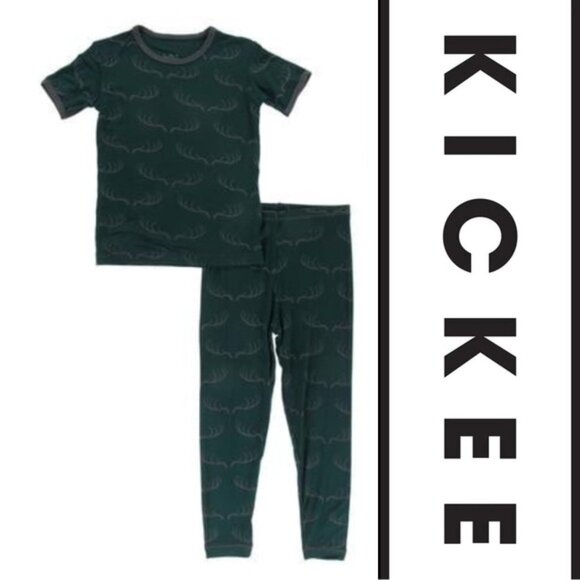 Kickee Pants | Pine Deer Racks Short Sleeve Pajama Set | Size 12 - Picture 1 of 5